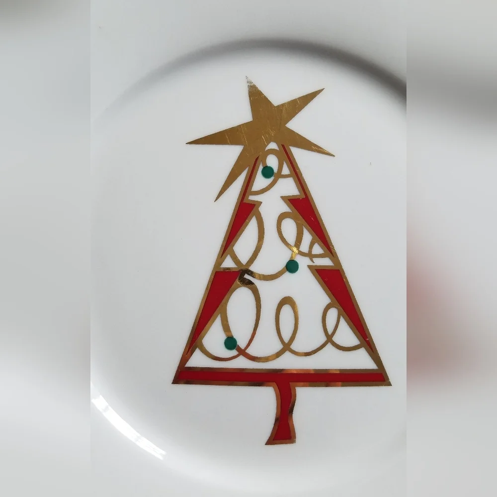 Set of 4 Pier 1 Porcelain Christmas Tree Salad Plates